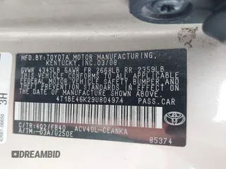 2009 Toyota Camry with VIN 4T1BE46K29U804974, listed as a IAAI auction lot 42085446 with Not Provided miles and . Bid and sale history available at DreamBid. Image 9.