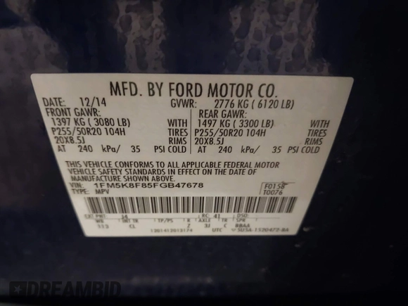 2015 Ford Explorer Limited z VIN 1FM5K8F85FGB47678, wystawiony jako IAAI lot #41281287 z przebiegiem 38 175 mil mil oraz . Historia ofert i sprzedaży dostępna na DreamBid. Obrazek 9.