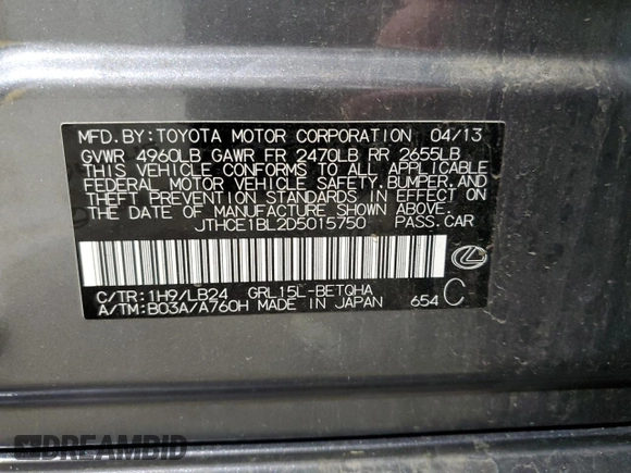 2013 Lexus GS 350 с VIN JTHCE1BL2D5015750, выставлен на аукционе Copart как лот 58733355 с пробегом 134 147 миль миль и Списание • Salvage title. История ставок и продаж доступна на DreamBid. Изображение 12.