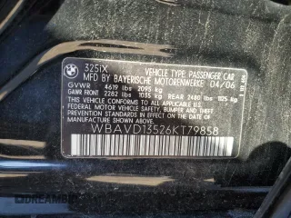 2006 BMW 3 Series 325xi with VIN WBAVD13526KT79858, listed as a Copart auction lot 47515895 with 188,099 mi miles and Clean Title. Bid and sale history available at carsss.com. Image 12.