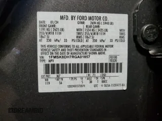 2024 Ford Explorer XLT with VIN 1FMSK8DH7RGA01857, listed as a Copart auction lot 46520615 with 0 mi miles and Salvage Title. Bid and sale history available at carsss.com. Image 14.
