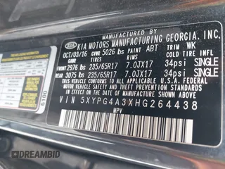 2017 Kia Sorento LX with VIN 5XYPG4A3XHG264438, listed as a IAAI auction lot 42135558 with 112,829 mi miles. Bid and sale history available at carsss.com. Image 9.
