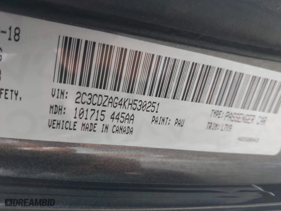 2019 Dodge Challenger SXT with VIN 2C3CDZAG4KH530251, listed as a IAAI auction lot 41749106 with 101,643 mi miles. Bid and sale history available at carsss.com. Image 9.