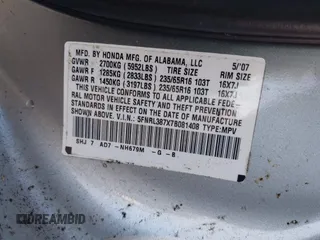 2007 Honda Odyssey EX-L z VIN 5FNRL387X7B081408, wystawiony jako IAAI lot #41143045 z przebiegiem 201 248 mil mil oraz . Historia ofert i sprzedaży dostępna na DreamBid. Obrazek 9.