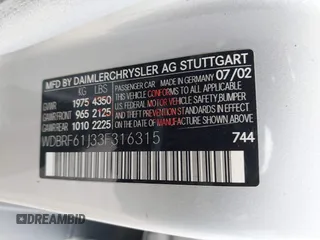 2003 Mercedes-Benz C 240 with VIN WDBRF61J33F316315, listed as a IAAI auction lot 42275685 with Not provided miles and . Bid and sale history available at DreamBid. Image 9.