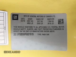 2015 Chevrolet Camaro LT with VIN 2G1FF3D3XF9221515, listed as a IAAI auction lot 41017371 with 118,438 mi miles. Bid and sale history available at carsss.com. Image 9.
