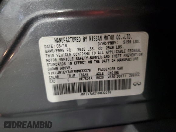 2017 Infiniti Q50 Signature Edition z VIN JN1EV7AR7HM832276, wystawiony jako Copart lot #55650975 z przebiegiem 133 659 mil mil oraz Szkoda całkowita • Salvage title. Historia ofert i sprzedaży dostępna na DreamBid. Obrazek 12.