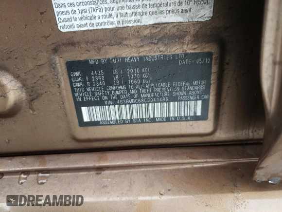 2012 Subaru Legacy Premium with VIN 4S3BMBC68C3041486, listed as a Copart auction lot 44676805 with 101,349 mi miles and Clean title. Bid and sale history available at DreamBid. Image 12.