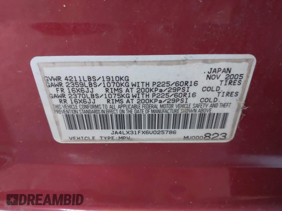 2006 Mitsubishi Outlander LS with VIN JA4LX31FX6U025786, listed as a IAAI auction lot 41668558 with 160,649 mi miles. Bid and sale history available at carsss.com. Image 9.