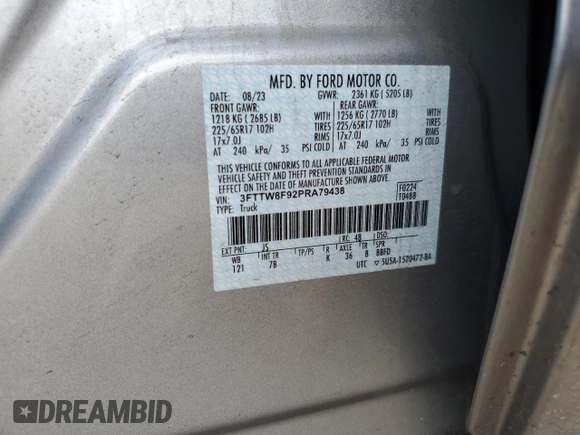 2023 Ford Maverick XL with VIN 3FTTW8F92PRA79438, listed as a Copart auction lot 60833495 with 18,424 mi miles and Clean title. Bid and sale history available at DreamBid. Image 12.