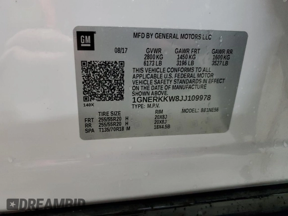 2018 Chevrolet Traverse Premier z VIN 1GNERKKW8JJ109978, wystawiony jako Copart lot #51374415 z przebiegiem 147 029 mil mil oraz Szkoda całkowita • Salvage title. Historia ofert i sprzedaży dostępna na DreamBid. Obrazek 15.