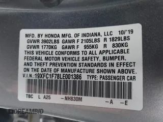 2020 Honda Civic EX-L with VIN 19XFC1F78LE001386, listed as a IAAI auction lot 41961560 with 115,745 mi miles and . Bid and sale history available at DreamBid. Image 9.
