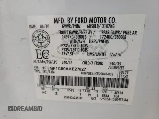 2010 Ford F-150 XL with VIN 1FTMF1C80AKE27627, listed as a Copart auction lot 82574584 with 360,892 mi miles and Salvage Title. Bid and sale history available at carsss.com. Image 13.