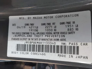 2019 Mazda 3 Premium with VIN JM1BPBEM6K1133340, listed as a IAAI auction lot 42711496 with 121,674 mi miles and . Bid and sale history available at DreamBid. Image 9.