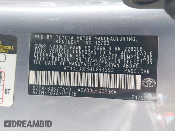 2004 Toyota Solara SE with VIN 4T1CE38P94U841293, listed as a IAAI auction lot 41921655 with 135,344 mi miles and . Bid and sale history available at DreamBid. Image 9.
