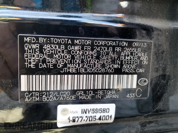 2013 Lexus GS 350 with VIN JTHBE1BLXD5028760, listed as a Copart auction lot 72874994 with 111,352 mi miles and Salvage Title. Bid and sale history available at DreamBid. Image 13.