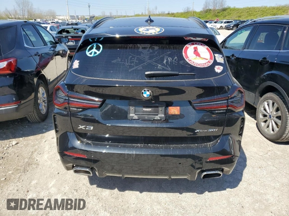 2022 BMW X3 xDrive30i with VIN 5UX53DP06N9M96658, listed as a Copart auction lot 48069574 with Not Provided miles and Salvage Title. Bid and sale history available at DreamBid. Image 6.