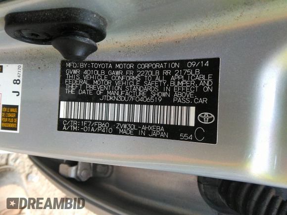 2015 Toyota Prius Four with VIN JTDKN3DU7F0406519, listed as a IAAI auction lot 41089049 with 118,516 mi miles. Bid and sale history available at carsss.com. Image 9.