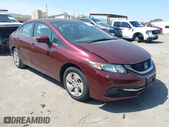 2014 Honda Civic LX with VIN 19XFB2F58EE261765, listed as a IAAI auction lot 42151335 with 55,881 mi miles. Bid and sale history available at carsss.com. Image 1.