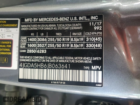 2018 Mercedes-Benz GLE 350 with VIN 4JGDA5HB6JB063641, listed as a Copart auction lot 64249965 with 120,850 mi miles and Clean title. Bid and sale history available at DreamBid. Image 13.