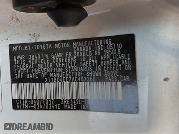 2010 Toyota Corolla с VIN 2T1BU4EE7AC402260, выставлен на аукционе IAAI как лот 42294279 с пробегом 133 290 миль миль и . История ставок и продаж доступна на DreamBid. Изображение 9.
