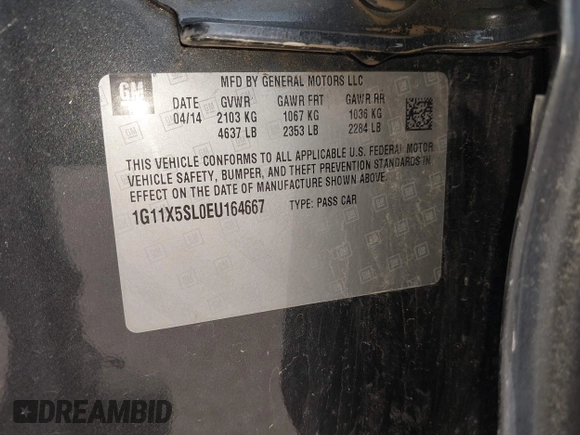 2014 Chevrolet Impala LS with VIN 1G11X5SL0EU164667, listed as a IAAI auction lot 42542110 with 150,458 mi miles and . Bid and sale history available at DreamBid. Image 9.