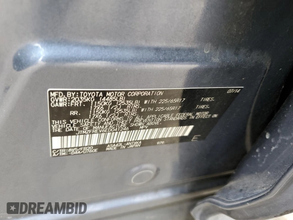 2014 Toyota RAV4 LE with VIN JTMZFREV6ED041246, listed as a Copart auction lot 55559075 with 129,515 mi miles and Salvage title. Bid and sale history available at DreamBid. Image 13.