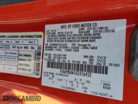 2016 Ford Mustang V6 with VIN 1FA6P8AM1G5316452, listed as a Copart auction lot 41768815 with 99,495 mi miles and Salvage Title. Bid and sale history available at carsss.com. Image 12.