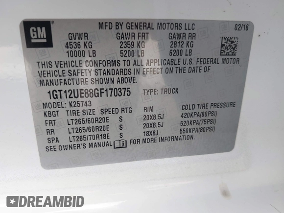 2016 GMC Sierra 2500HD Denali z VIN 1GT12UE88GF170375, wystawiony jako IAAI lot #41885873 z przebiegiem 150 108 mil mil oraz . Historia ofert i sprzedaży dostępna na DreamBid. Obrazek 9.