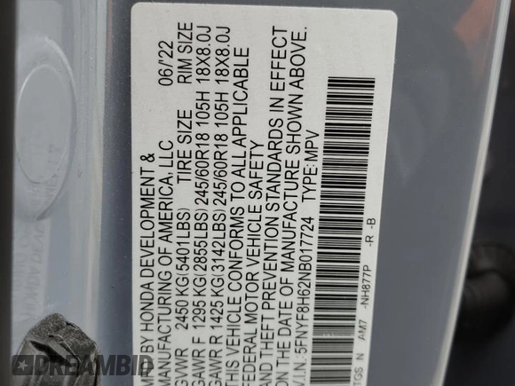 2022 Honda Passport TrailSport z VIN 5FNYF8H62NB017724, wystawiony jako Copart lot #49666975 z przebiegiem 45 245 mil mil oraz Szkoda całkowita • Salvage title. Historia ofert i sprzedaży dostępna na DreamBid. Obrazek 13.