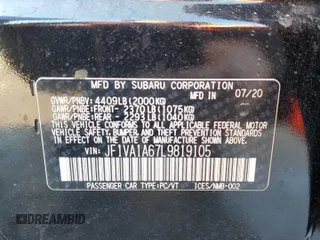 2020 Subaru WRX with VIN JF1VA1A67L9819105, listed as a Copart auction lot 46976995 with 34,662 mi miles and Non Repairable. Bid and sale history available at carsss.com. Image 12.