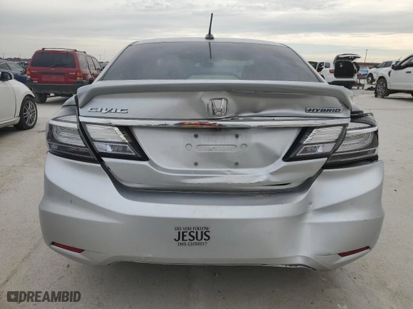 2013 Honda Civic Hybrid with VIN 19XFB4F26DE001607, listed as a Copart auction lot 47594195 with 168,023 mi miles and Salvage Title. Bid and sale history available at carsss.com. Image 6.