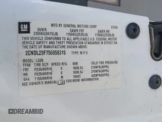 2005 Chevrolet Equinox LS with VIN 2CNDL23F756058315, listed as a IAAI auction lot 40744047 with 103,387 mi miles. Bid and sale history available at carsss.com. Image 9.