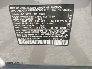 2024 Volkswagen Atlas SE with VIN 1V2KE2CA4RC223498, listed as a IAAI auction lot 41762422 with 15,618 mi miles and . Bid and sale history available at DreamBid. Image 9.