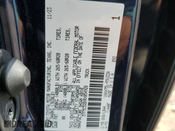 2024 Toyota Tundra 1794 Edition with VIN 5TFMC5DBXRX054928, listed as a Copart auction lot 50576405 with 22,898 mi miles and Salvage title. Bid and sale history available at DreamBid. Image 12.