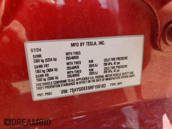 2024 Tesla Model Y Long Range z VIN 7SAYGDEE6RF156183, wystawiony jako Copart lot #61410155 z przebiegiem 27 112 mil mil oraz Szkoda całkowita • Salvage title. Historia ofert i sprzedaży dostępna na DreamBid. Obrazek 12.