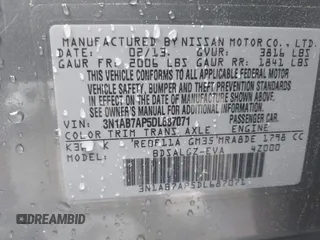 2013 Nissan Sentra S with VIN 3N1AB7AP5DL687071, listed as a IAAI auction lot 42041304 with 172,766 mi miles and . Bid and sale history available at DreamBid. Image 9.