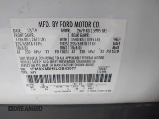 2020 Ford Explorer with VIN 1FMSK8BH8LGB43077, listed as a IAAI auction lot 42656280 with 57,162 mi miles and . Bid and sale history available at DreamBid. Image 9.