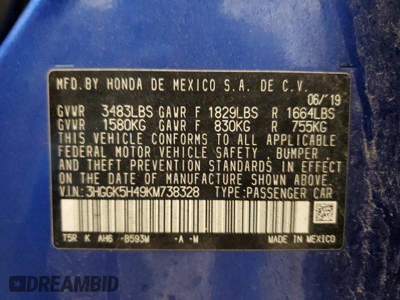2019 Honda Fit LX with VIN 3HGGK5H49KM738328, listed as a Copart auction lot 46488815 with 52,825 mi miles and Non Repairable. Bid and sale history available at carsss.com. Image 12.