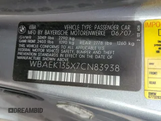 2007 BMW 6 Series 650i with VIN WBAEK135X7CN83938, listed as a Copart auction lot 74963784 with 0 mi miles and Non Repairable. Bid and sale history available at carsss.com. Image 13.
