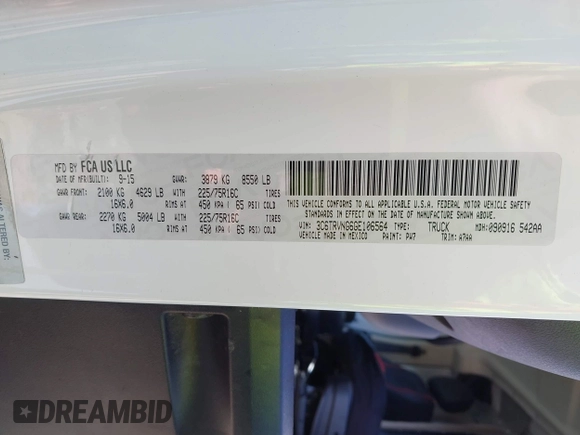 2016 Ram ProMaster Cargo with VIN 3C6TRVNG6GE106564, listed as a IAAI auction lot 42167824 with 159,340 mi miles and . Bid and sale history available at DreamBid. Image 9.