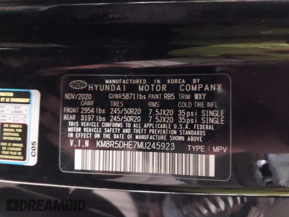 2021 Hyundai Palisade Limited z VIN KM8R5DHE7MU245923, wystawiony jako IAAI lot #42091365 z przebiegiem 100 565 mil mil oraz . Historia ofert i sprzedaży dostępna na DreamBid. Obrazek 9.