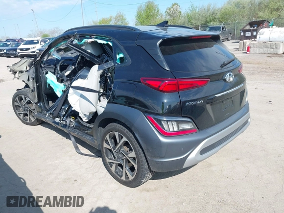 2022 Hyundai Kona Limited with VIN KM8K5CA39NU787983, listed as a IAAI auction lot 42094237 with Not Provided miles. Bid and sale history available at carsss.com. Image 3.