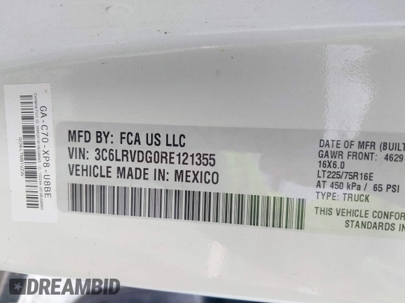2024 Ram ProMaster Cargo Tradesman with VIN 3C6LRVDG0RE121355, listed as a IAAI auction lot 41891170 with 22,837 mi miles and . Bid and sale history available at DreamBid. Image 9.