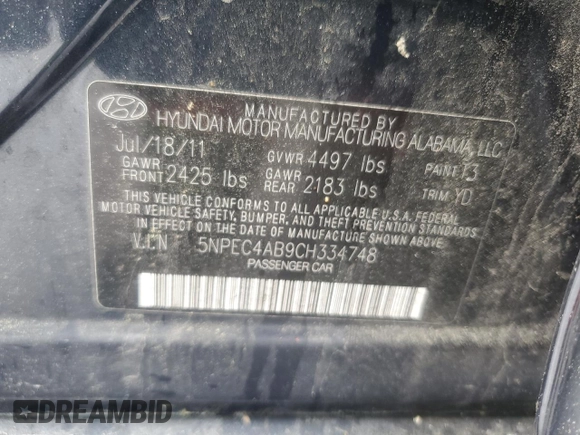 2012 Hyundai Sonata Limited z VIN 5NPEC4AB9CH334748, wystawiony jako Copart lot #60392675 z przebiegiem 102 852 mil mil oraz Czysty tytuł • Clean title. Historia ofert i sprzedaży dostępna na DreamBid. Obrazek 12.
