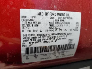 2021 Ford Explorer XLT with VIN 1FMSK7DH3MGC17143, listed as a Copart auction lot 55153615 with 27,354 mi miles and Salvage Title. Bid and sale history available at carsss.com. Image 13.