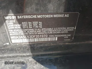 2013 BMW 3 Series 328i with VIN WBA3A5C53DF351970, listed as a IAAI auction lot 42142508 with 174,265 mi miles. Bid and sale history available at carsss.com. Image 9.
