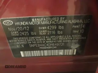 2013 Hyundai Sonata GLS с VIN 5NPEB4AC4DH649731, выставлен на аукционе IAAI как лот 42856232 с пробегом 110 231 миль миль и . История ставок и продаж доступна на DreamBid. Изображение 9.