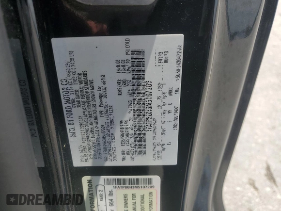 2021 Ford Mustang EcoBoost с VIN 1FATP8UH3M5107209, выставлен на аукционе Copart как лот 63689285 с пробегом 91 690 миль миль и Списание • Salvage title. История ставок и продаж доступна на DreamBid. Изображение 13.