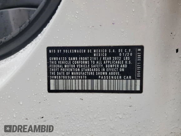 2020 Volkswagen Jetta SEL z VIN 3VWEB7BU3LM029970, wystawiony jako Copart lot #58048625 z przebiegiem 181 399 mil mil oraz Czysty tytuł • Clean title. Historia ofert i sprzedaży dostępna na DreamBid. Obrazek 12.